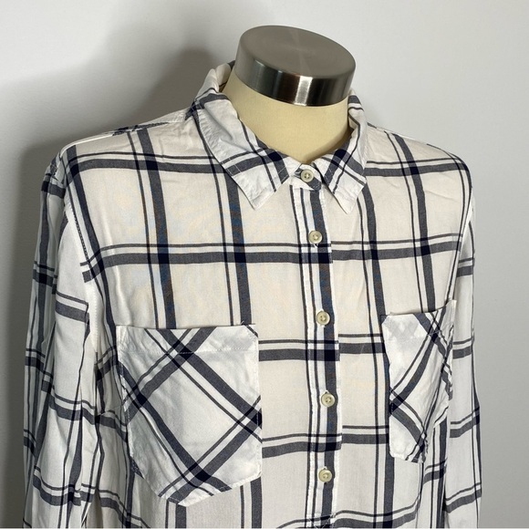 A New Day Navy Plaid Half Button Front Shirt - Picture 2 of 6